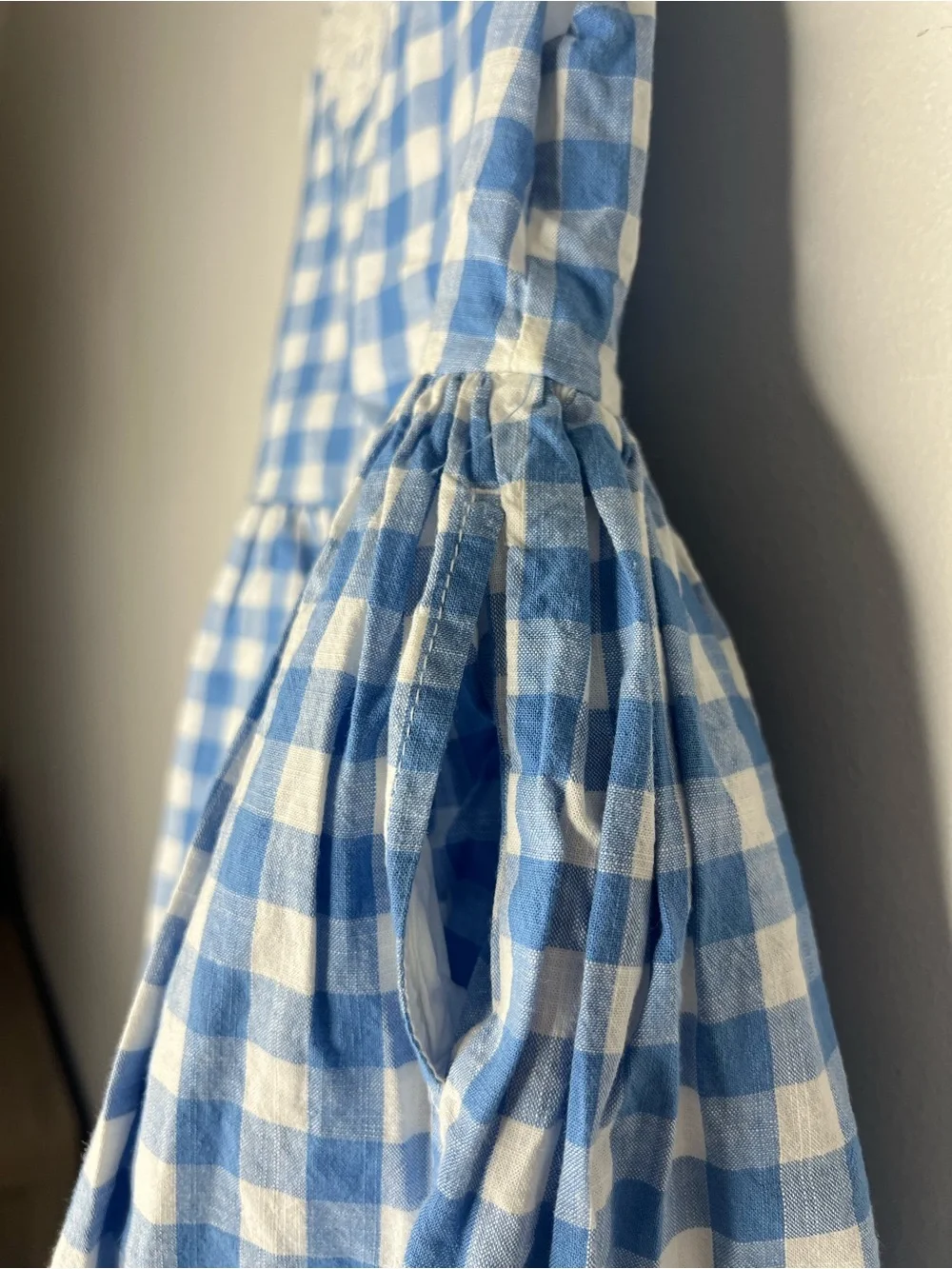 OshKosh B’gosh Blue Gingham Dress 3T Lace Collar Cotton Pockets Toddler Girl